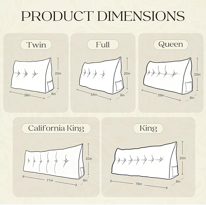 WOWMAX 85% Linen 15% Cotton Blend Headboard Pillow – King Size Reading Wedge Backrest for Bed, Handmade Firm Support Bolster Cushion with Removable Cover, Premium Bed Rest Pillow, Blue