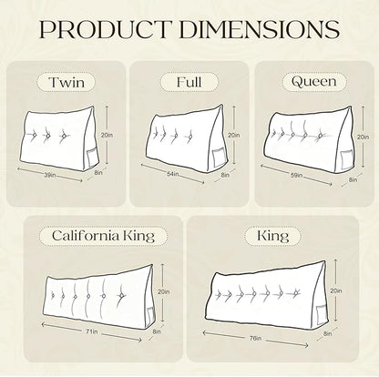 WOWMAX 85% Linen 15% Cotton Blend Headboard Pillow – Full Size Reading Wedge Backrest for Bed, Handmade Firm Support Bolster Cushion with Removable Cover, Premium Bed Rest Pillow, Light Gray