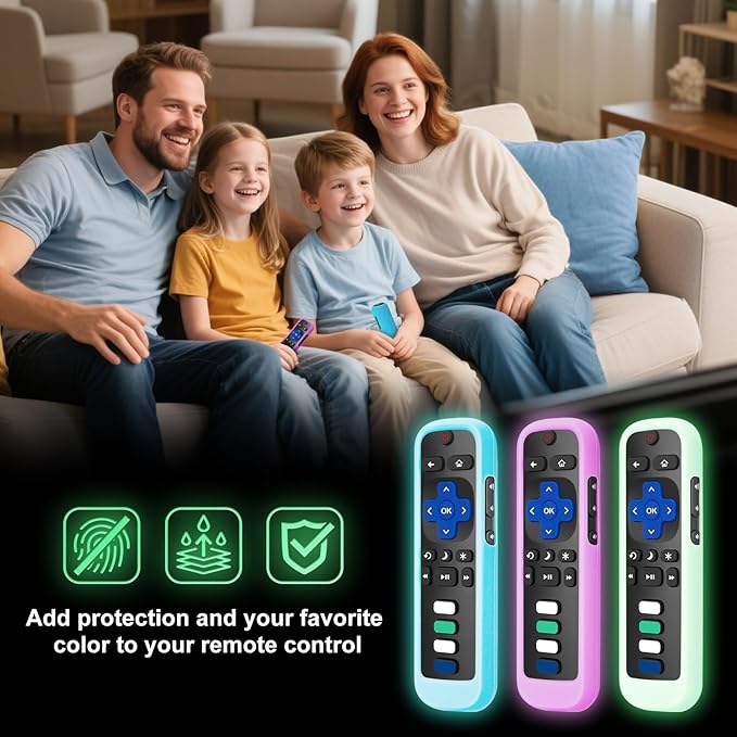 2 Pack Remote Cover for Roku,Compatible with All Roku TV Remote Case Blue and Purple