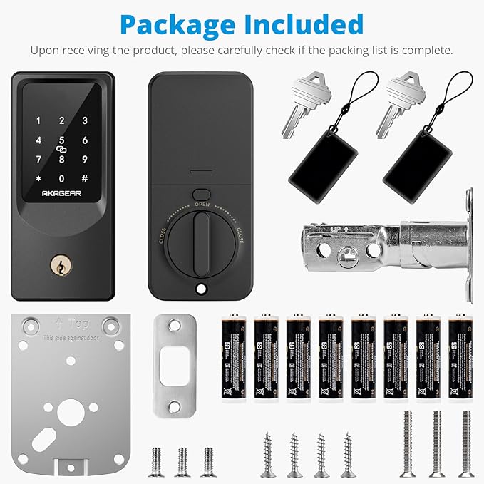 WiFi Smart Lock Keyless Entry Door Lock with 8xAA Batteries, App Remote Control, Touchpad Keypad Deadbolt for Front Door, Auto Lock, Keys, Fob Card, PIN Code Unlock, 8-Month Battery, T02 Mini