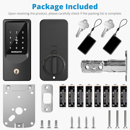 WiFi Smart Lock Keyless Entry Door Lock with 8xAA Batteries, App Remote Control, Touchpad Keypad Deadbolt for Front Door, Auto Lock, Keys, Fob Card, PIN Code Unlock, 8-Month Battery, T02 Mini