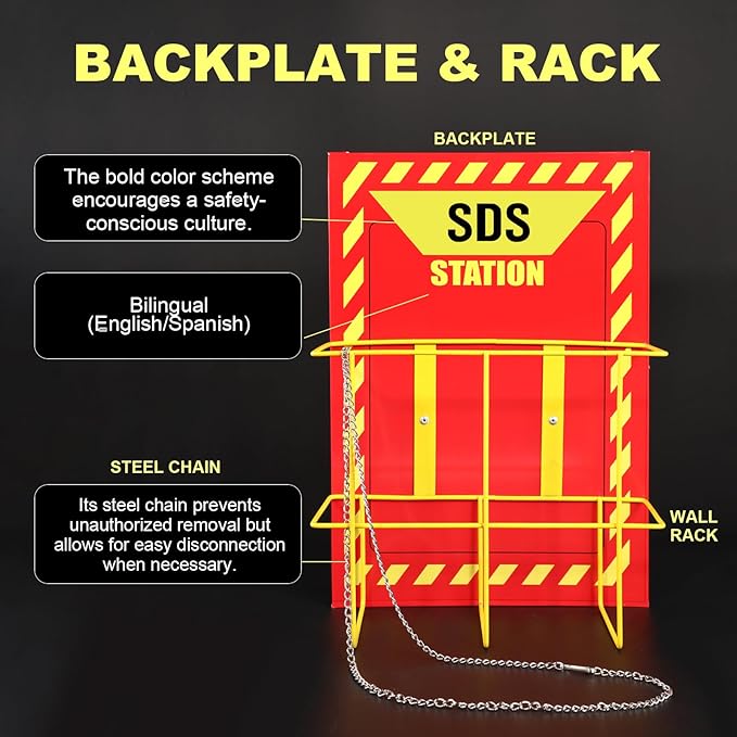 MSDS Yellow Heavy Duty 3 Inch Material Safety Data Sheet 3 Ring Binder with SDS Wire Rack, Display Sign, Chain, Safety Posters, Labels, Wall Mount