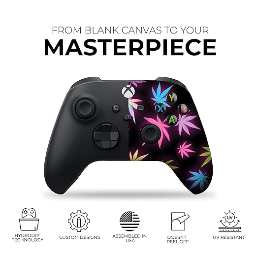 DreamController Neon Weed Custom X-box Controller Wireless compatible with X-box One/Series X/S Proudly Customized in USA with Permanent HYDRO-DIP Printing (NOT JUST A SKIN)
