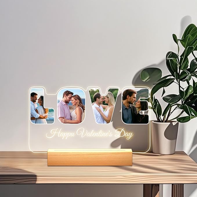 Personalized Picture Frames with Photo, Custom Photo Frame with Night Light, Customized Girlfriend Photo Gifts, Ideal Gift for Couples Anniversary Birthday Mom Dad Him Her