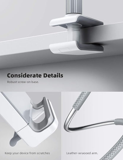 Lamicall Gooseneck Tablet Holder, Tablet Stand : Flexible Arm Clip Tablet Mount Compatible with iPad mini Pro Air, Kindle, Switch, Galaxy Tabs, More 4.7-10.5" Devices - Gray