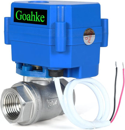 Motorized Ball Valve 1/2", Full Port, 2 Wire Auto Return, Stainless Steel Ball Valve, 9-24V AC/DC, Electric Shut Off Ball Valves