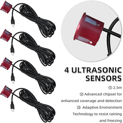New Features Forward and Reverse Parking sensors, Option to Measure Distance in inches, bidirectional Display Option, and Customizable Digital Direction 18 Color Probes to Choose from(Dark Red)