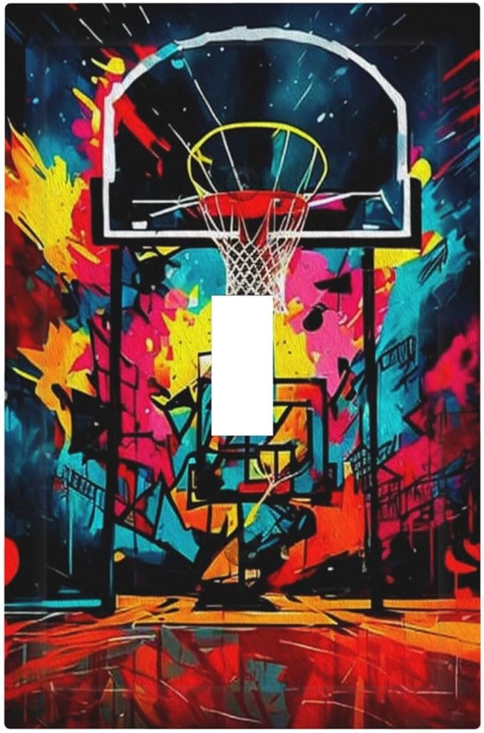 Colorful Graffiti Basketball Sport Basket Hippie 1 Gang Light Switch Covers Single Toggle Wall Plate Decorative Switchcover Electrical Switchplate for Country Bathroom Bedroom Decor