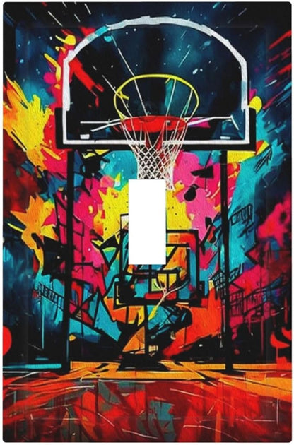 Colorful Graffiti Basketball Sport Basket Hippie 1 Gang Light Switch Covers Single Toggle Wall Plate Decorative Switchcover Electrical Switchplate for Country Bathroom Bedroom Decor