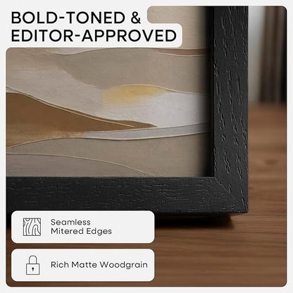 Homeforia 10x14 Picture Frame Black Wood, High End Oak 10x14 Poster Frames with Mat 8x12, 10 x 14 Wooden Frame Matted to 8 x 12 inch Photo, 14x10 Thin Hanging Frame, Tempered Glass, Wall Kit, Set of 1