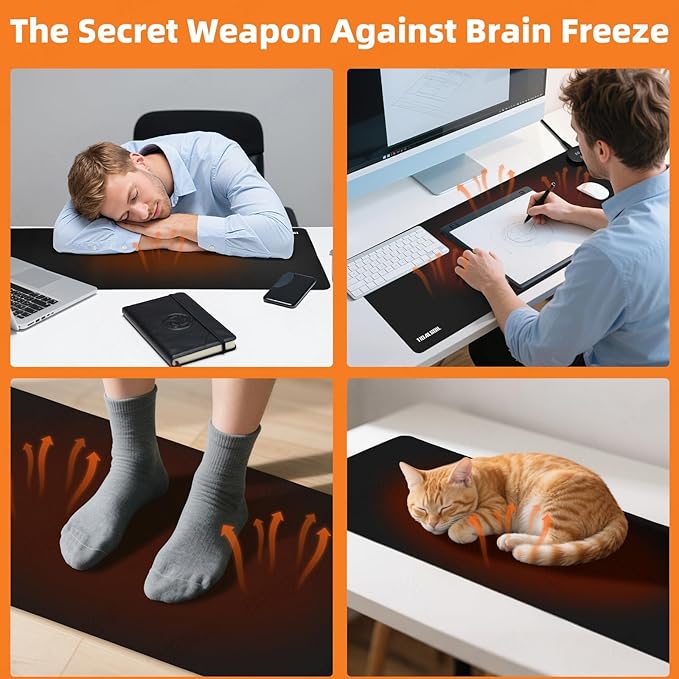 Heated Desk Pad, 31.5"×13" PU Leather Mouse Mat with Digital Temp Display, 3-Level 122℉ Warmth, 4H Auto Shut-Off, Waterproof Non-Slip Office & Home Heating Mat