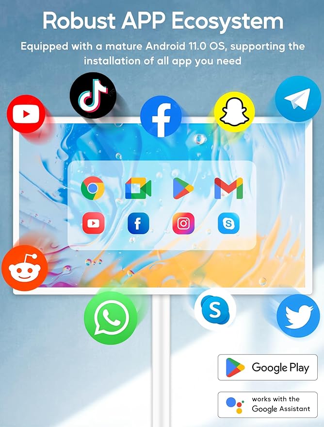 15.6" Digital Signage with 10000mAh Battery, Capacitive Touchscreen Advertising Display, Adjustable Stand, Android 11 Commercial LCD Monitor with Auto Play, Wireless Screen Mirroring, 4+64GB, White