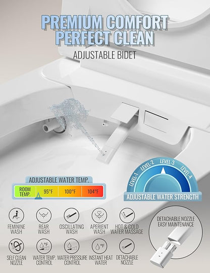 Smart Toilet with Bidet Built in, Auto Open/Close, Foam Shield, Foot Sensing Operation, Built-in Tank & Pump-Assisted Auto Flush, Wider Heated Seat, Luxury One Piece Elongated Bidet Toilet