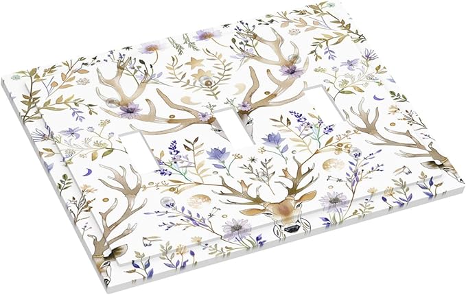 Decorative Switch Plates Gothic Retro Floral Damask Elk Wild Flower 3 Gang Wall Plate Triple Toggle Light Switch Cover Faceplate Electrical Wall Panels For Bed Room Living Room Decor
