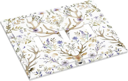 Decorative Switch Plates Gothic Retro Floral Damask Elk Wild Flower 3 Gang Wall Plate Triple Toggle Light Switch Cover Faceplate Electrical Wall Panels For Bed Room Living Room Decor