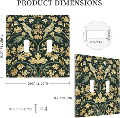 Decorative Switch Plates William Morris Vintage Botanical Birds Golden Green Leaves 2 Gang Double Toggle Outlet Light Switch Cover Wall Plate Electrical Faceplate for Bedroom Home Decor