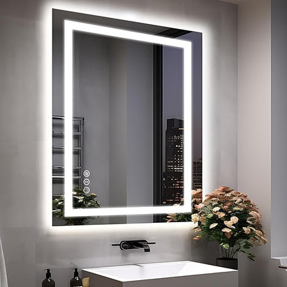 28"x36" LED Bathroom Mirrors for Wall, Front and Backlit Mirror, Anti-Fog Vanity Mirror with Lights, Stepless 3 Colors Dimmable Smart Lighted Mirror(Horizontal/Vertical)