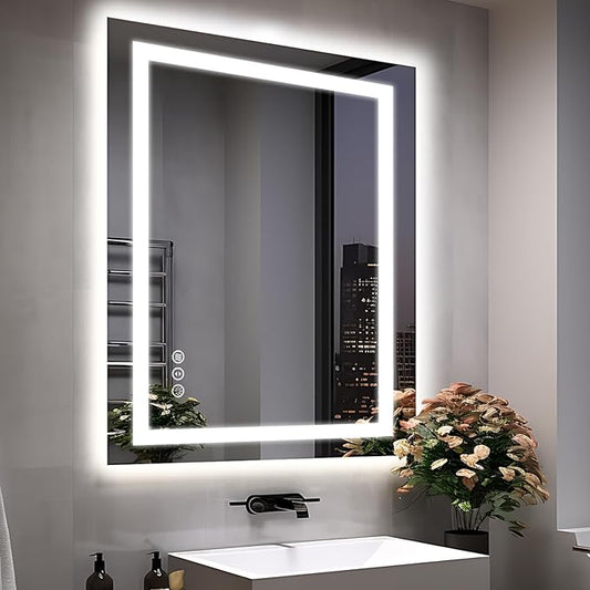 28"x36" LED Bathroom Mirrors for Wall, Front and Backlit Mirror, Anti-Fog Vanity Mirror with Lights, Stepless 3 Colors Dimmable Smart Lighted Mirror(Horizontal/Vertical)