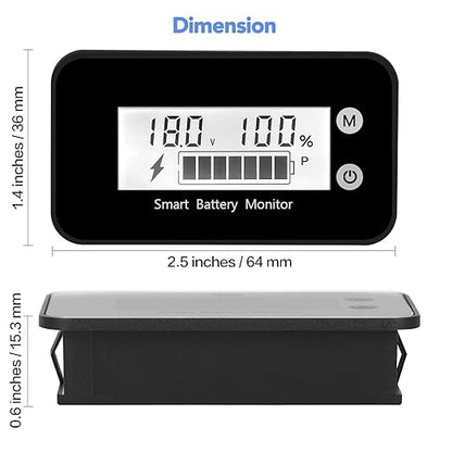 Waterproof Battery Monitor with Bracket 7-100V,Car Motorcycle Golf cart Meter Digital Battery Capacity Remaining Capacity Percentage Tester with Buzzer Alarm and Temperature (White)