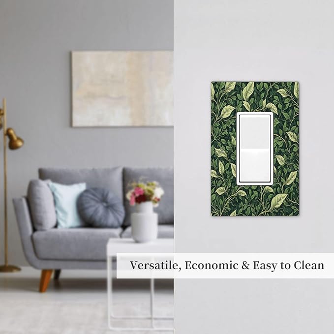 Outlet Covers Vintage Green Plant Leaves 1 Gang Wall Plates Single Rocker Light Switch Covers Decorative Switch Plates Electrical GFCI Panel Covers for Home Office Decor 5 X 3 IN