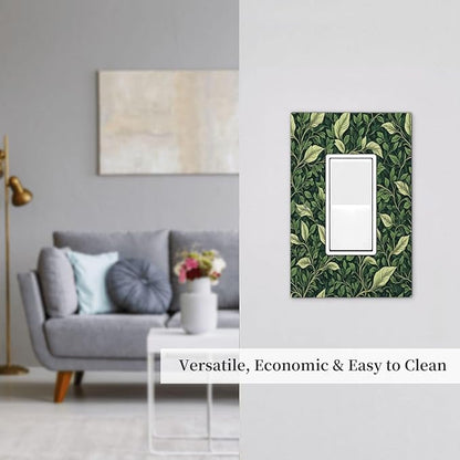 Outlet Covers Vintage Green Plant Leaves 1 Gang Wall Plates Single Rocker Light Switch Covers Decorative Switch Plates Electrical GFCI Panel Covers for Home Office Decor 5 X 3 IN