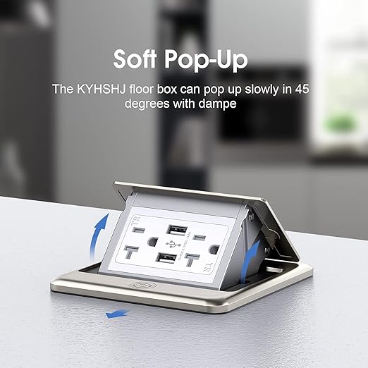 KYHSHJ 4.8A USB Chargers Pop Up Floor Waterproof Electrical Outlet Receptacle Stainless Steel Box(Stainless Steel Color)