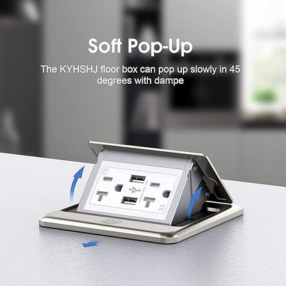 KYHSHJ 4.8A USB Chargers Pop Up Floor Waterproof Electrical Outlet Receptacle Stainless Steel Box(Stainless Steel Color)