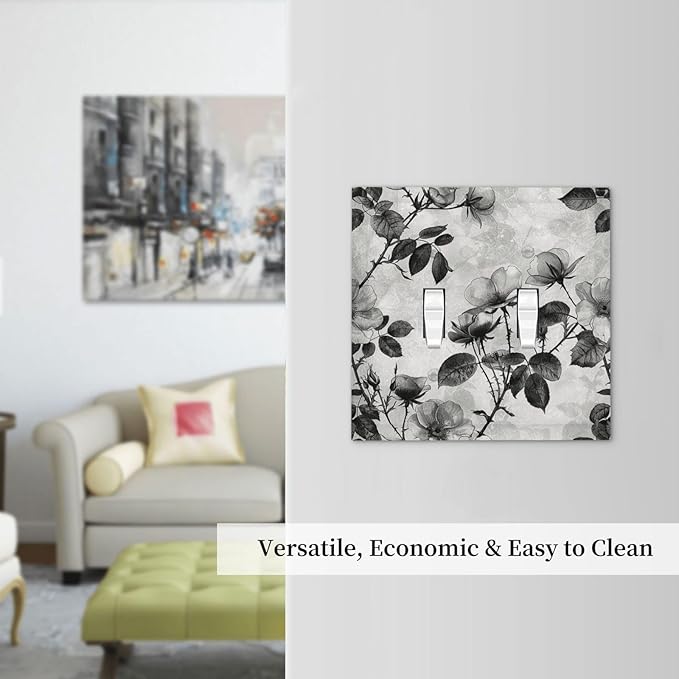Decorative Switch Plates Black Breezy Watercolor Garden Floral 2 Gang Double Toggle Outlet Light Switch Cover Wall Plate Electrical Faceplate for Bedroom Home Decor