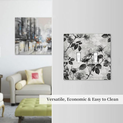 Decorative Switch Plates Black Breezy Watercolor Garden Floral 2 Gang Double Toggle Outlet Light Switch Cover Wall Plate Electrical Faceplate for Bedroom Home Decor