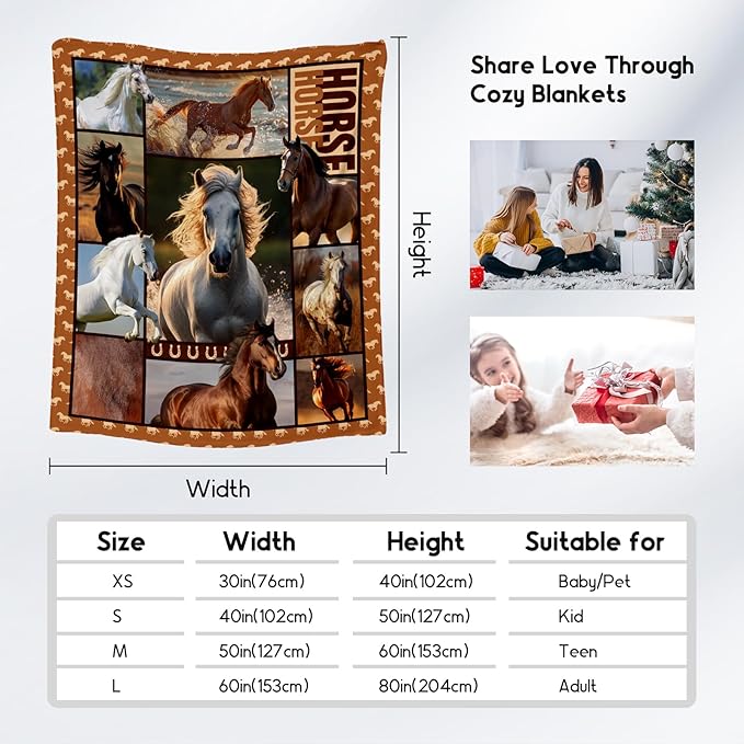 Horse Girls Blanket, Horse Gifts for Girl Ages 8-12 10-12, 50"x60" Kids Throw Blankets for Adults Women, Cowgirl Room Decor Western Throws for Animal Lovers