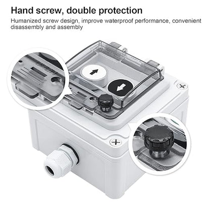 IP67 Button Switch Outdoor Waterproof Box 2 Push Button White Up Black Down Button with Protective Cover Anti-misoperation Switch(AC/DC 6A-110V/3A-240V/2.5A-380V)