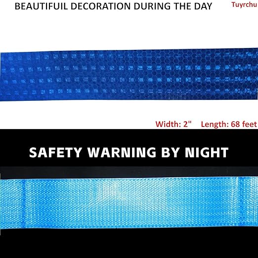Blue Reflective Tape Outdoor Waterproof 2 inch, High Visibility Warning Industrial Marking Tape, Safety Stickers (68 feet)