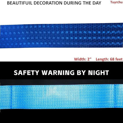 Blue Reflective Tape Outdoor Waterproof 2 inch, High Visibility Warning Industrial Marking Tape, Safety Stickers (68 feet)