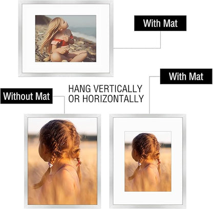 Golden State Art, 16x20 Picture Frame with Mat for 11x14 - High Definition Glass Wall Mounting Horizontal Vertical Display (Silver, 1 Pack)