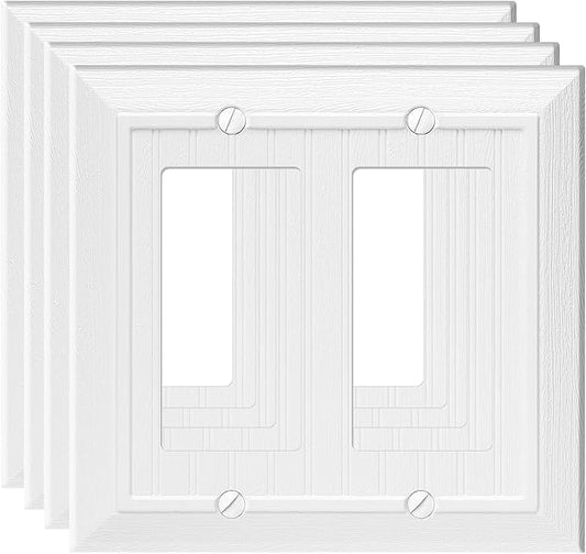 Modern Decorative Wall Plate Retro Wood Grain design Switch Cover Outlet Cover for Light Switch, Smart Switch, Dimmer, GFCI, USB Outlet (4 Pack, Double Decorator)