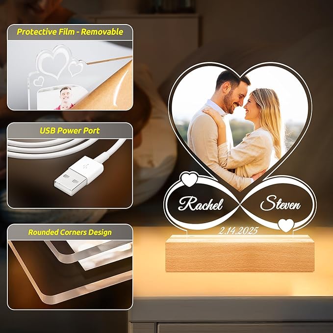 Personalized Picture Frame, Custom Picture Frames, Customized Photo Frame, Personalized Anniversary Valentines Day Gifts for Women Men Her Him Girlfriend Boyfriend Couple Mom Dad Baby Kid Family