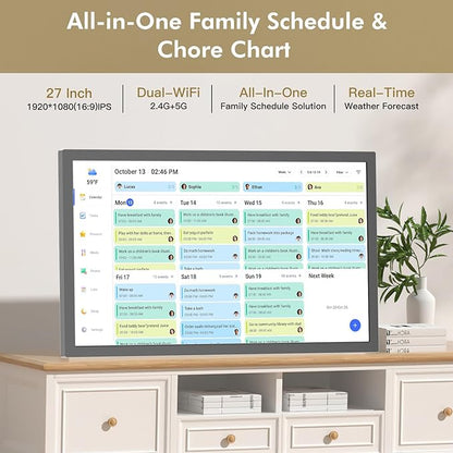 27" Smart Digital Calendar for-Family-Business-Planner - Electronic Calendar for Business Chore Chart, Touchscreen Display for Family Schedules, Wall & Desk Mountable, Christmas Gift for Mom Dad