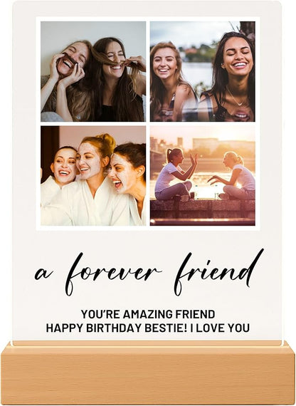 Personalized Photo Plaque Print with Wooden, Acrylic, Led Light Stand - Gift for Bestfriend for Her Gift for Him Photo Collage Bestie Gifts Custom Couples Gift Gifts for Wife, Christmas Gifts for Her, Thanksgiving Gifts