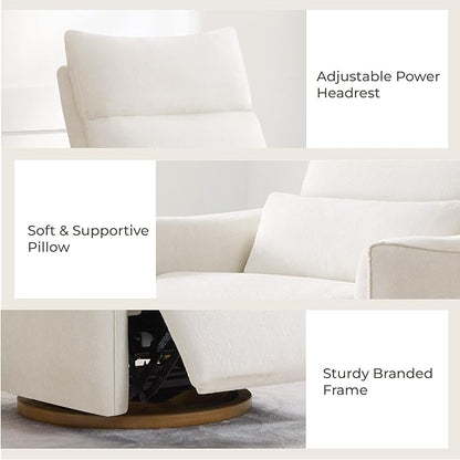 CHITA Swivel Rocker Recliner Chair, Power Nursery Glider Recliner, Nursery Rocking Chair with Adjustable Power Headrest, FSC Certified, Solid Wood Base, Cream