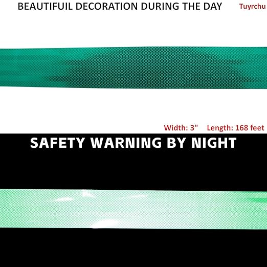 Non Fading Green Reflective Tape Outdoor Waterproof 3 inch Wide, High Visibility Warning Industrial Marking Tape, Safety Stickers (168 feet)
