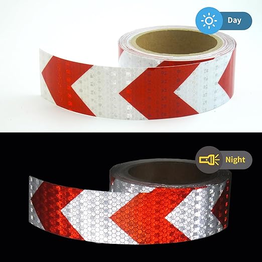 White Red Arrow Reflective Tape 2 Inch x 33 FT Waterproof Caution Tape Reflective Stickers for Floor,Step,Cars,Warehouse,exit.