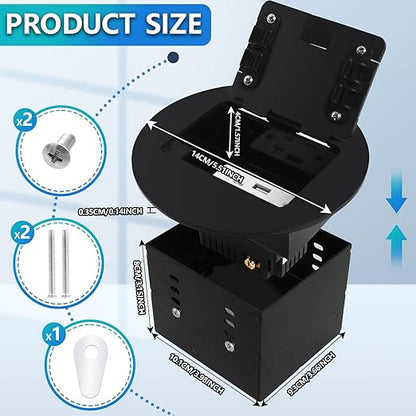 KYHSHJ Standard Outlets Recessed Circular Floor Socket Kit with 2 * 20A Receptacle，4.8A*2 USB-A Ports ，Corrosive Resistant Hardware,Black