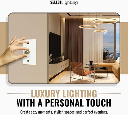 SELECT White Brass Dimmer Light Switch, 1 Way Rotary Dimmer, 1 Gang TRIAC/Leading Edge Dimmable LED Light Switch, 15A 120V AC with Brass Knob, Faceplate & Dimming Module, UL Listed