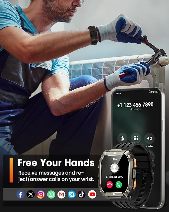 Smart Watches for Men, Military Smart Watch with 100 Days Battery/LED Flashlight, 1.95'' Fitness Watch with Heart Rate/ Sleep Monitor/100+ Sports Mode, 5 ATM Rugged Smartwatch for Android and iPhone