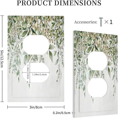 Outlet Covers Sage Green Eucalyptus Watercolor Plant Leaves 1 Gang Duplex Wall Plate Decorative Switch Plates Electrical Receptacle Faceplate Light Switch Cover for Bedroom Bathroom