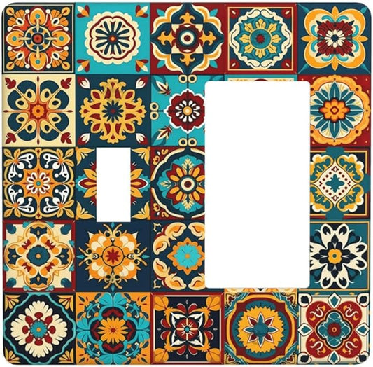 Mexican Talavera Ceramic Tile Moroccan Boho Outlet Covers 1 Toggle 1 Rocker Combination Decorative Wall Plate Electrical Switch Plates Light Switch Cover Plate for Bathroom Kitchen Decor
