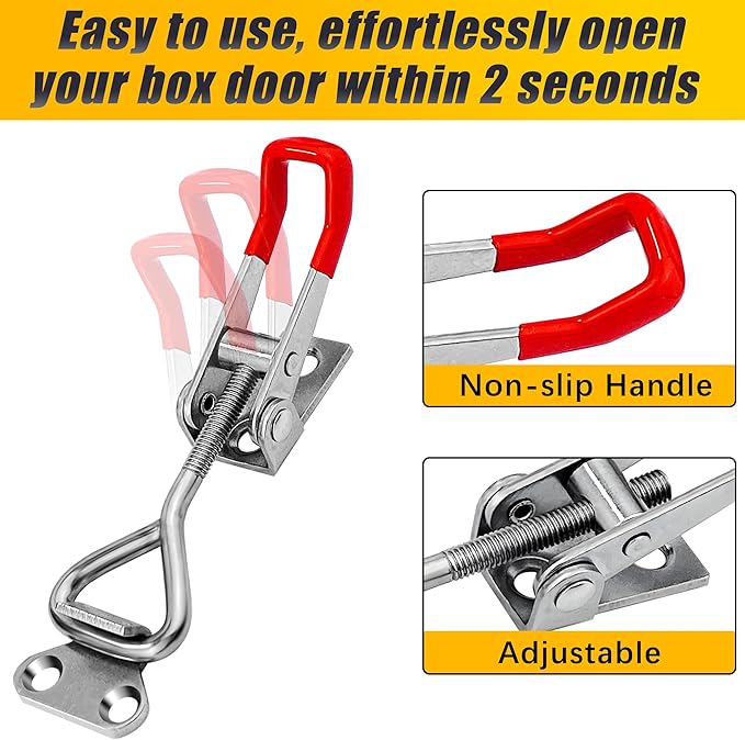 4 Pack Toggle Latch Clamp 4001 Adjustable 304 Stainless Steel Toggle Hasp Latches for Smoker Lid Jig Freezer Door Cooler Box Case Trunk Draw Chest, Quick Release 330Lbs Holding Capacity