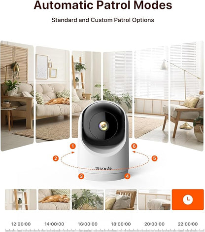 Tenda 2K Indoor Security Camera for Baby Monitor, 360°Pet/Dog Camera for Home Security, 2-Way Audio, Motion Detection, Night Vision, 24/7 Cloud & SD Card Storage (CP3-V3.0 with 64GB SD Card)