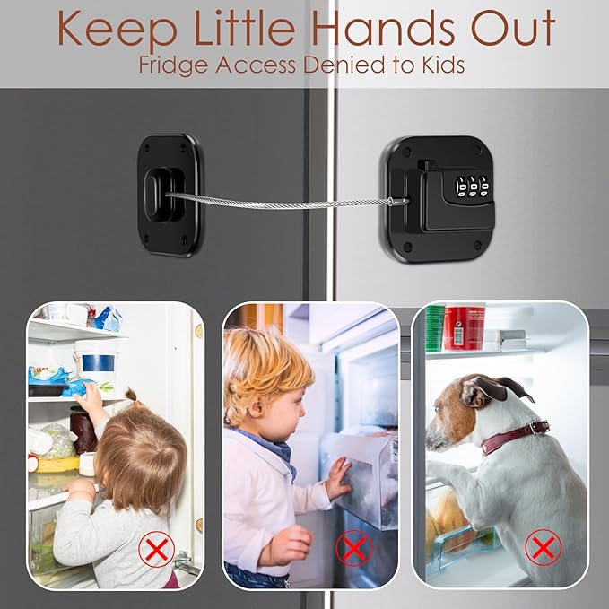 Refrigerator Lock, Combination Lock for Refrigerator Cabinets, Drawers, Heavy Duty Fridge Lock, Easy Install No Keys Needed (Black-2Pack)