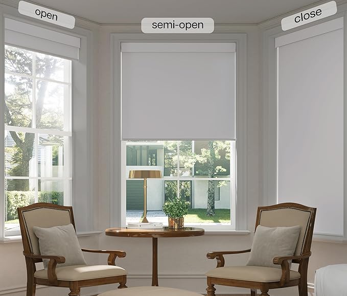 LazBlinds No Drill Blinds for Indoor Windows, Blackout Roller Shades, Cordless Window Blackout Blinds, Thermal Insulated Fabric UV Protection for Home and Office, 23" W x 48" H, White